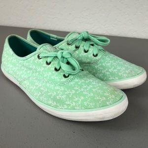 Keds Green/ White Floral Low Top Sneakers Sz 8.5